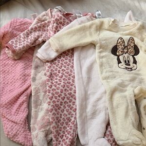 (5) Baby Girl Fleece Onesies size 6/9